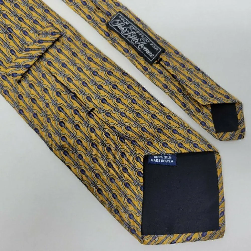 SAKS FIFTH AVENUE SILK TIE YELLOW BLUE HORSE TOOLS